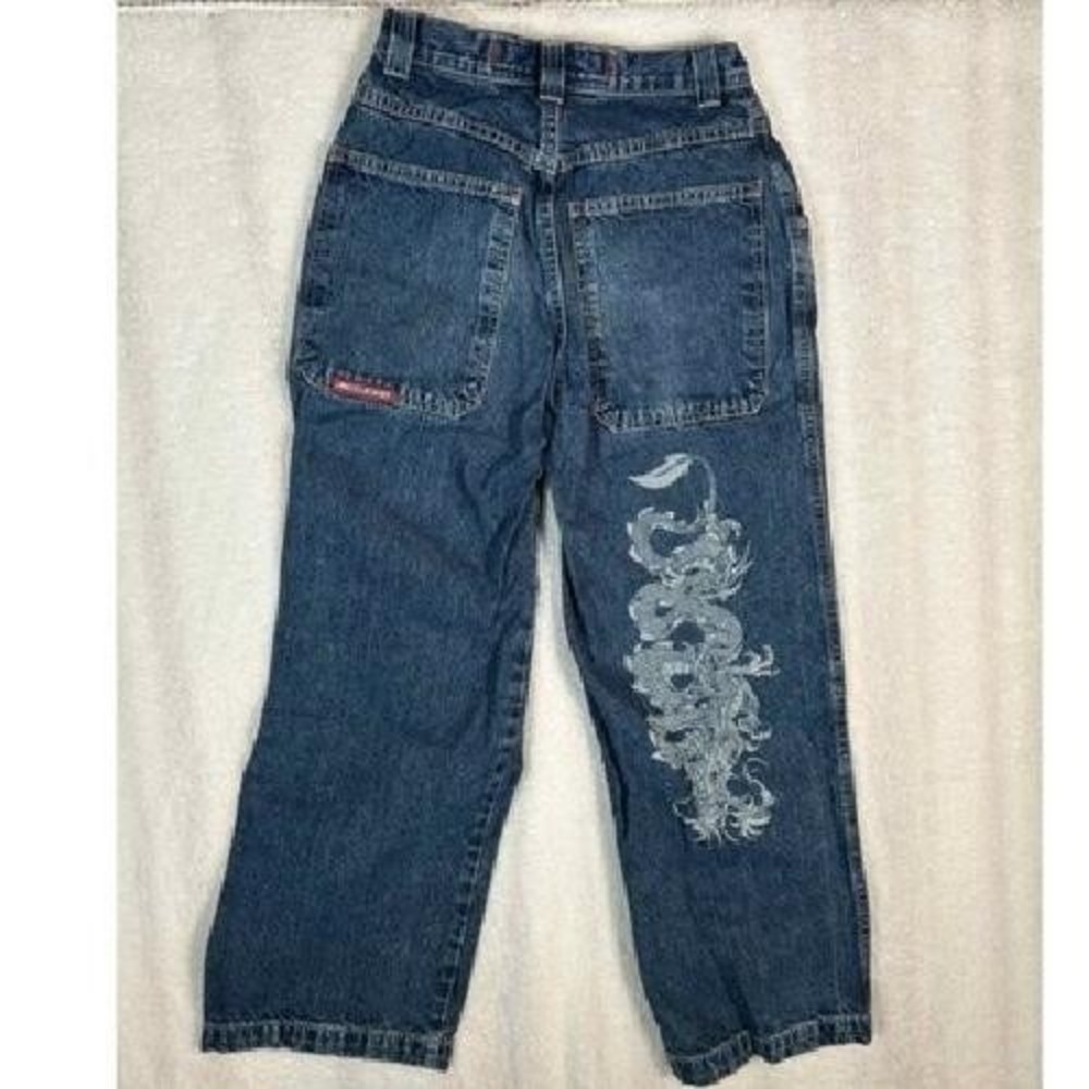 JNCO Jeans Front Graphic Dragon Dark Wash Denim Kids Youth Size 16 Y2K Vintage - Picture 5 of 12